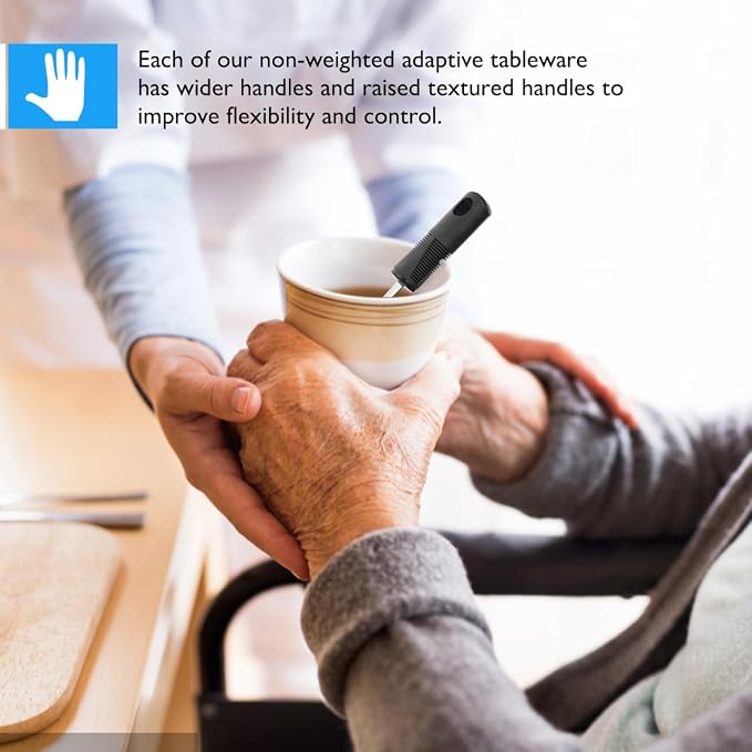 Healifty Adaptive Utensils Set for Elderly: 4 Piece Weighted Silverware for Hand Tremors, Elderly Seniors, Arthritis Grip Aids. Stainless Steel Fork, Spoon, Knife Tableware Kit