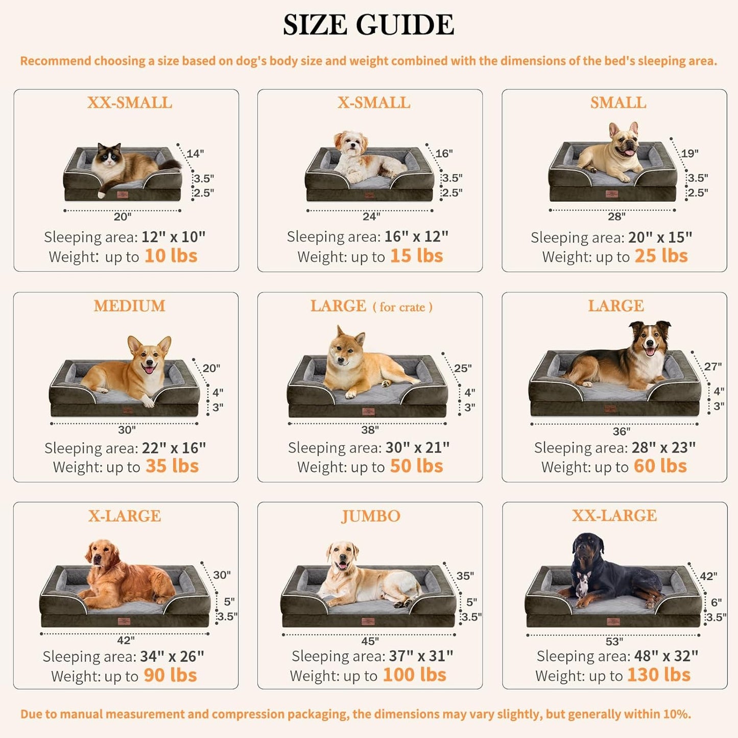 Comfort Expression Large Dog Beds Waterproof Orthopedic Foam Dog Sofa Beds Comfy Pet Bed with Washable Removable Cover & Non-Slip Bottom(Large,Dark Green)