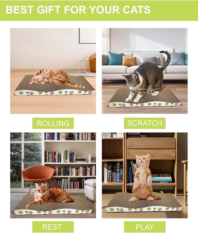 TIMHAKA Cat Scratching Board, Corrugate Cat Scratcher for Indoor Cats with Catnip, Cat Scratch Pad with Premium Scratch Textures Design, Cardboard Cat Scratcher with Double-Sided Usability (Pack of 4)