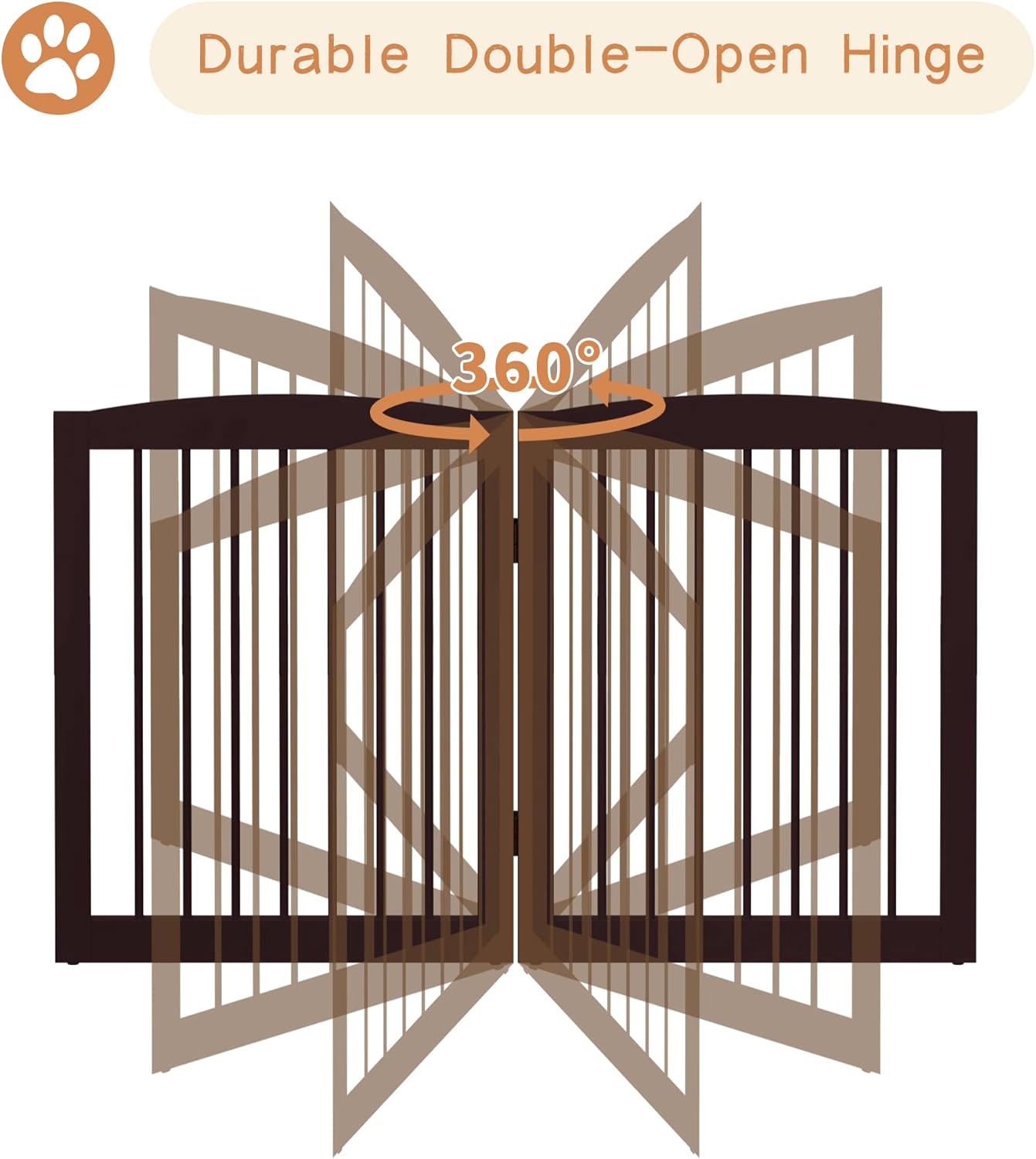 Freestanding Pet Gate for Dogs, Foldable Wooden Dog Gate for House, Indoor Pet Barrier for Stairs, Doorways, Support Feet Included, 24" Height 2 Panels, Brown