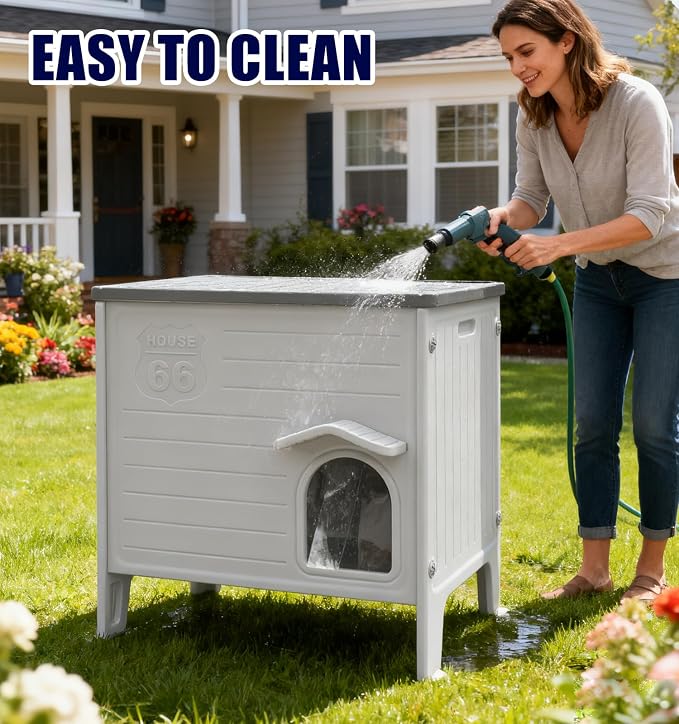 Plastic Cat House Outdoor & Indoor, Waterproof Feral Cat Houses | with Escape Door, Waterproof Outdoor Cat Shelter for Feral Stray Cat Kitty, Assemble Easily