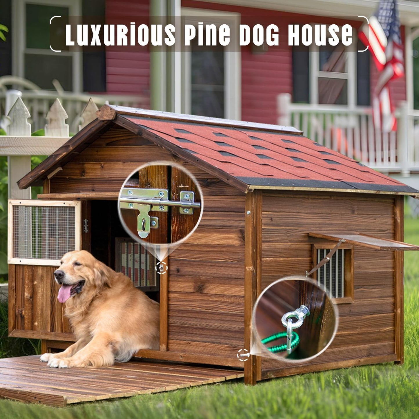 Extra Large Dog House Outdoor Made of Solid Pine Wood, Warm Doghouse, Dog House with Elevated Floor for Large Dogs, (Wood, 5XL)