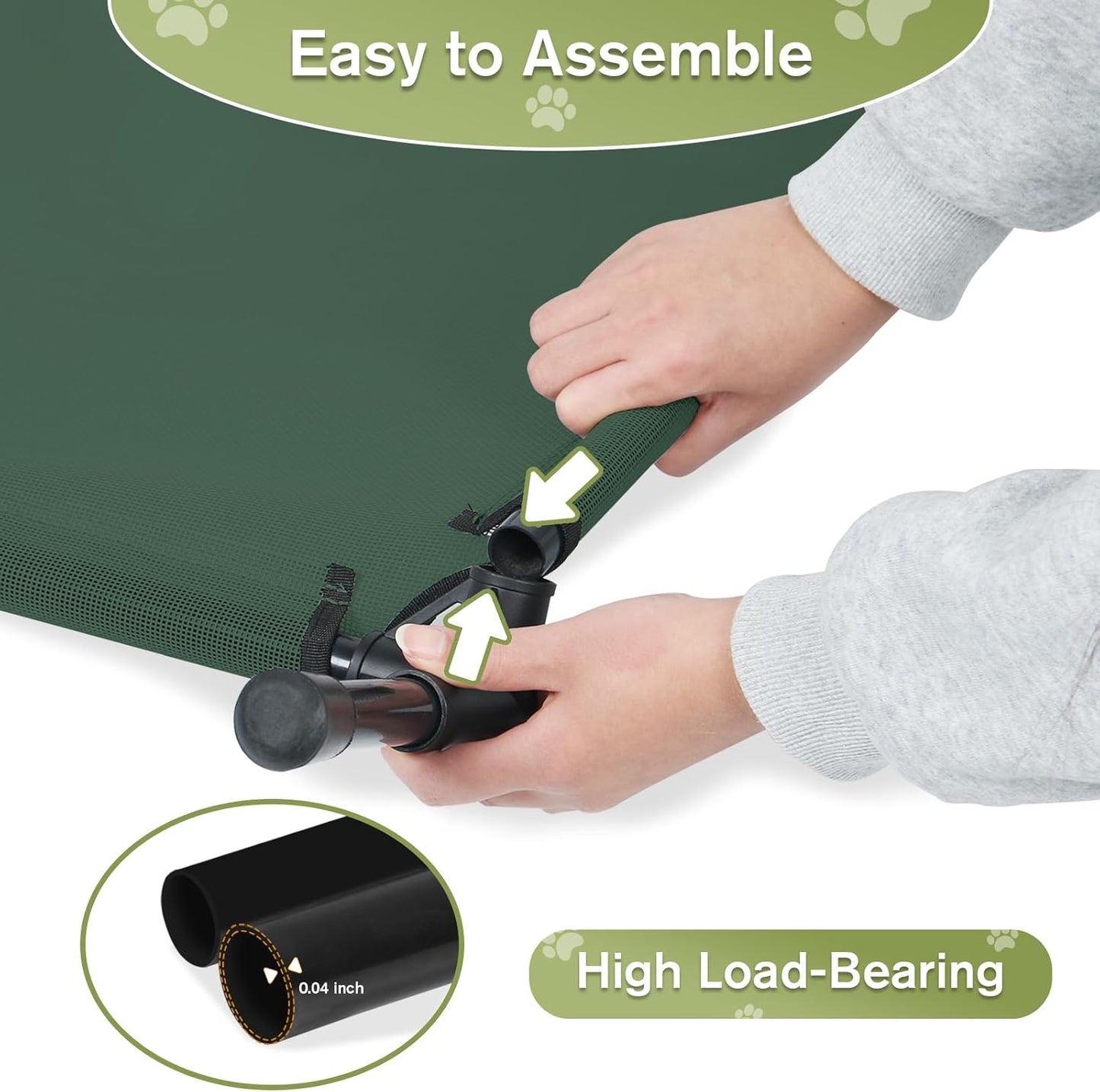 XL Elevated Dog Bed 51 Inch - Waterproof Raised Cooling Cot for 121lb Dogs, with Washable Breathable Mesh, All-Weather Outdoor Dog Bed with Non-Slip Feet, Green