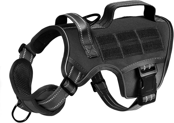 Dog Harness, Tactical No Pull for Small Sized Dog with Handle | Breathable Soft Padded, Adjustable, Reflective, Molle System, Heavy Duty, No Choke for Walking Training, Black Small