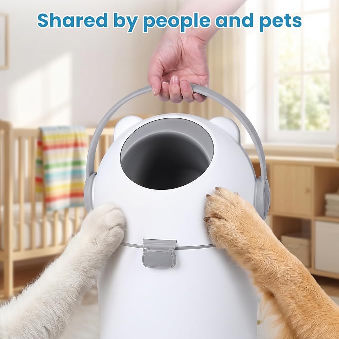 Indoor Outdoor Pet Waste Station, 15L Odor Locking Dog Poop Trash Can with Locking Lid, Portable Handle, Fits Any Bag, No Refill Dog Waste Pail, Cat Litter Disposal Bin, Baby Diaper Pail (Grey)