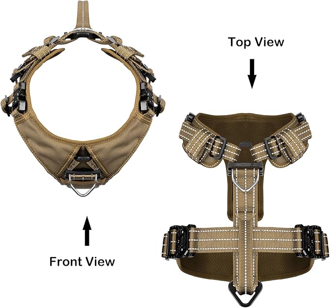 ICEFANG Dog Halter Harness with Metal Buckles,Dog Strap Vest X-Large Dogs | Control Handle,Summer-Cooling,Reflective,Front Hook,Adjustable,Soft Padded,No Pull,Brown,XLarge
