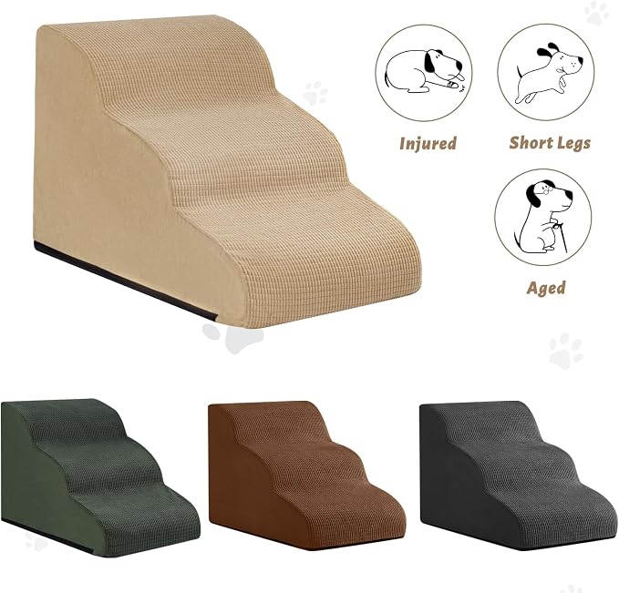 Aodisman Dog Stairs for Small Dogs and Cats,3-Step Pet Ramp for Couch,Chair | 15.7" H Non-Slip Sturdy Dog Steps with Curved Ramp for Senior,Short-Legged Dogs,Puppy and Cats to Reach Sofa or Chair,Khaki