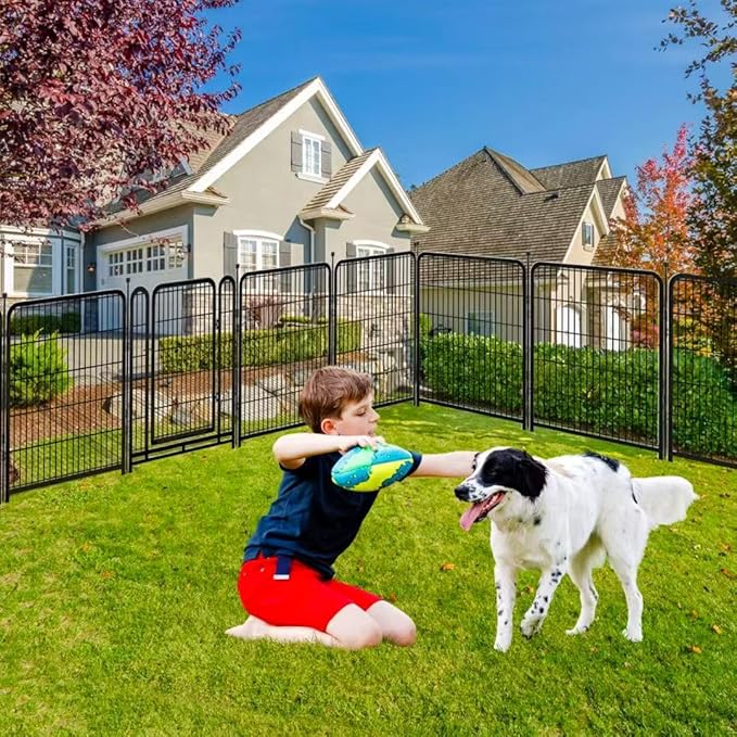 Explovehike 14 Panels Tall Garden Fence with Gate, 36 in(H) X31 Ft(L) Wide Door Low Sills Dog Fencing Outdoor for Yard, Black Garden Fence for Dogs Rabbits