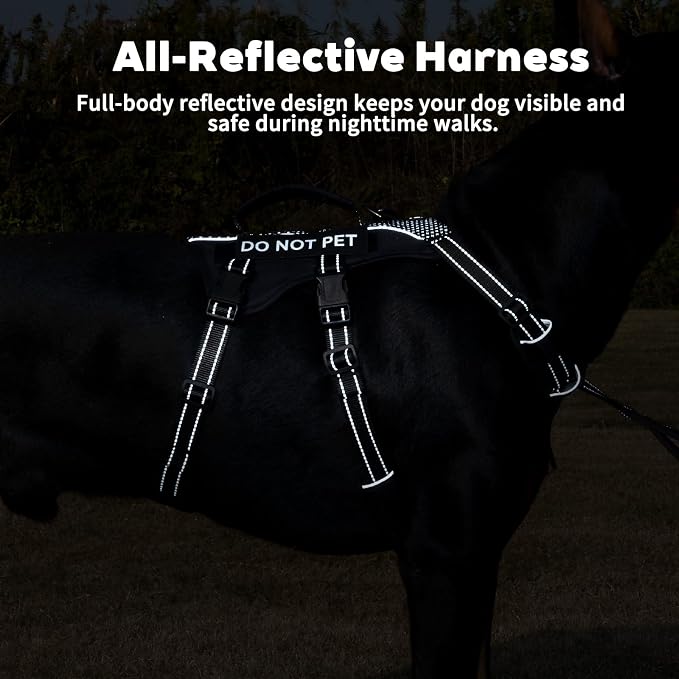 Service Dog Vest Harness, Escape Proof Harness with 6 Patches, No-Pull, Reflective Harness with Handle, Adjustable for Small to Large Dogs, for Training and Hiking (Black, S)