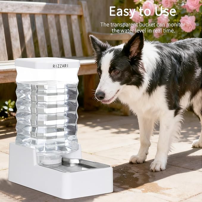 RIZZARI 10L Filtered Dog Water Dispenser:Gravity Auto Refill | Wide-Mouth Easy Cleaning/Fresh Water Filtration/Modern Home Appearance/Hassle-Free Refilling/Daily Hydration Support