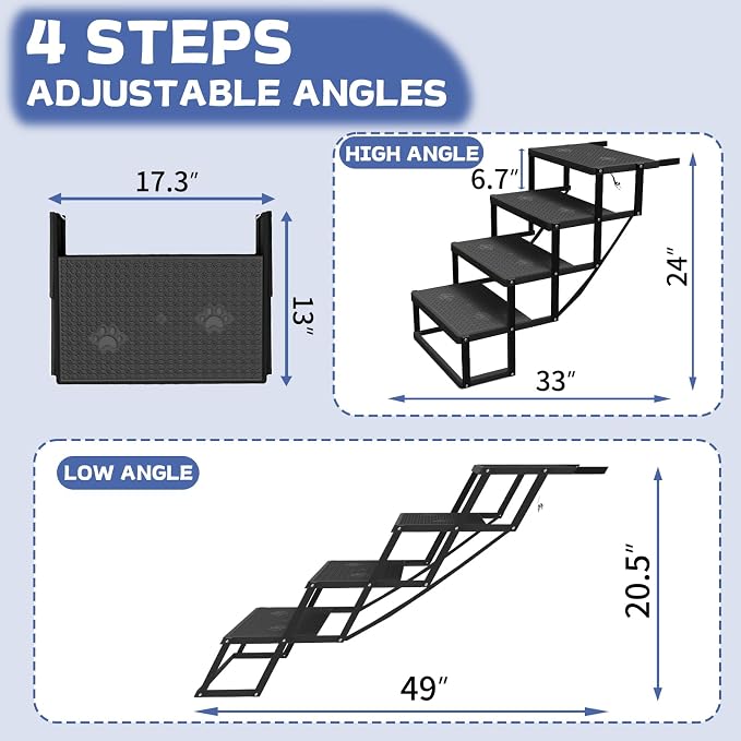 Dog Steps for Car, SUV with Upgraded Non-Slip Surface, 4 Steps | Easy Assembly, Foldable, Portable, Multi-functional Use(Car, Truck, SUV, Indoor Use)