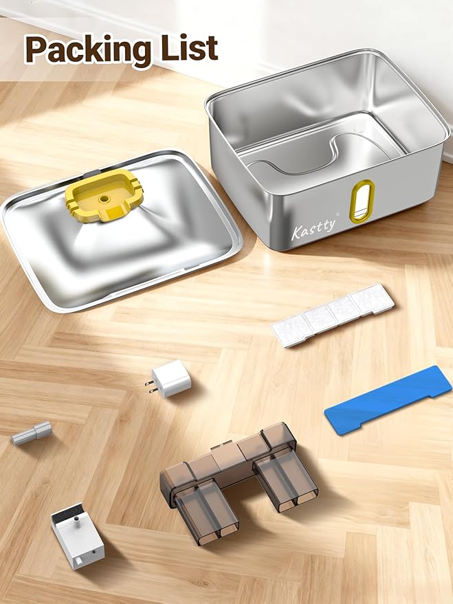 Kastty 4 Gal Dog Water Fountain for Large Dogs, 15L Stainless Steel Pet Water Fountain, QuietTriple Filtration Dog Water Bowl Dispenser with Water Level Window and LED Light Easy Clean(FS78,Yellow)