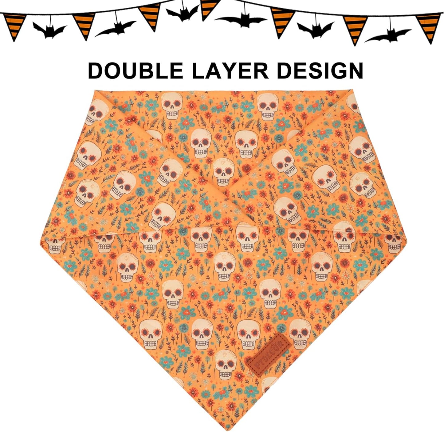 PTDECOR Halloween Dog Bandana, Skeleton Pumpkin Reversible Holiday Dog Scarf, Triangle Halloween Bandanas for Large X-Large Dogs (X-Large)