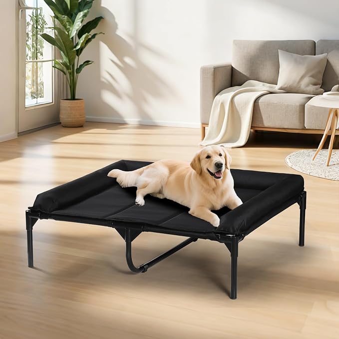 Elevated Medium Dog Bed, Waterproof Raised Dog Cot with 3-Side Bolster for Indoor Outdoor Use