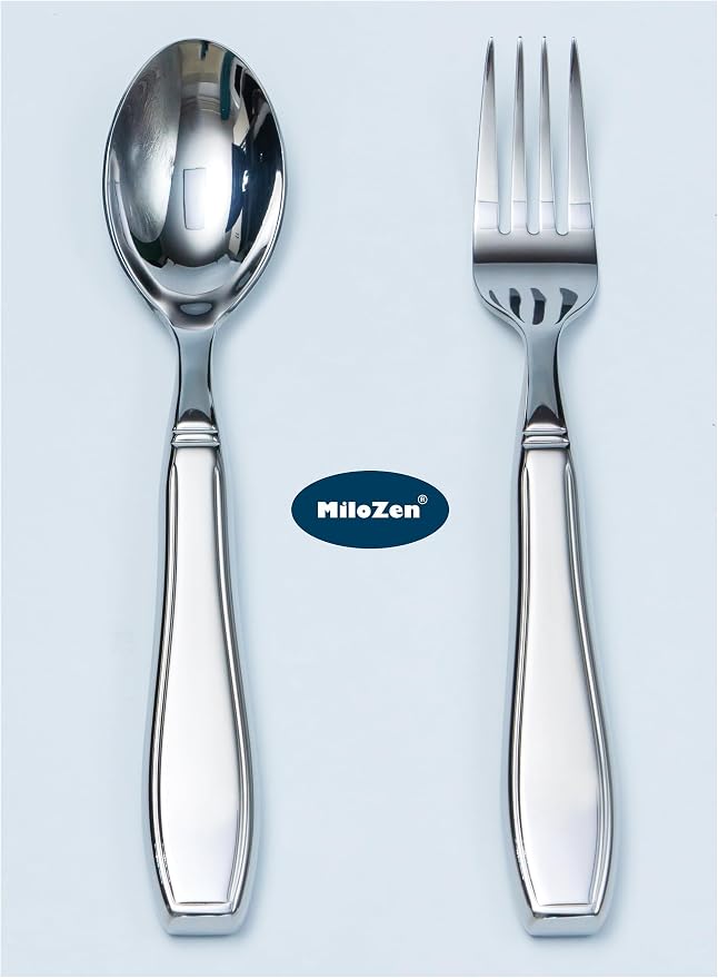Weighted Utensils for Hand Tremors, Adaptive flatware Stainless Steel Spoon and Fork Set for Elderly, Arthritis, Parkinson’s, Pack of 2