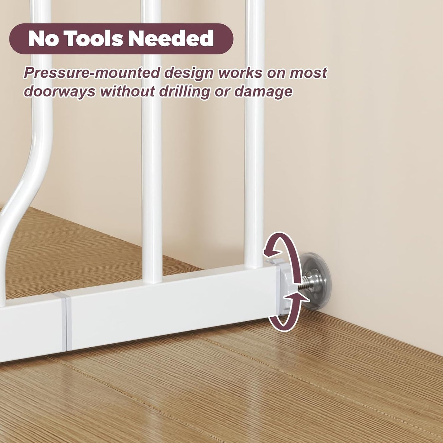 34" Extra Tall Baby Gate for Stairs, Auto Close Stroller Friendly Dog Gate Indoor for Doorways, Pressure Mounted 29"-51" W Baby Gate, Easy Walk Through Gate for Children & Pets, White