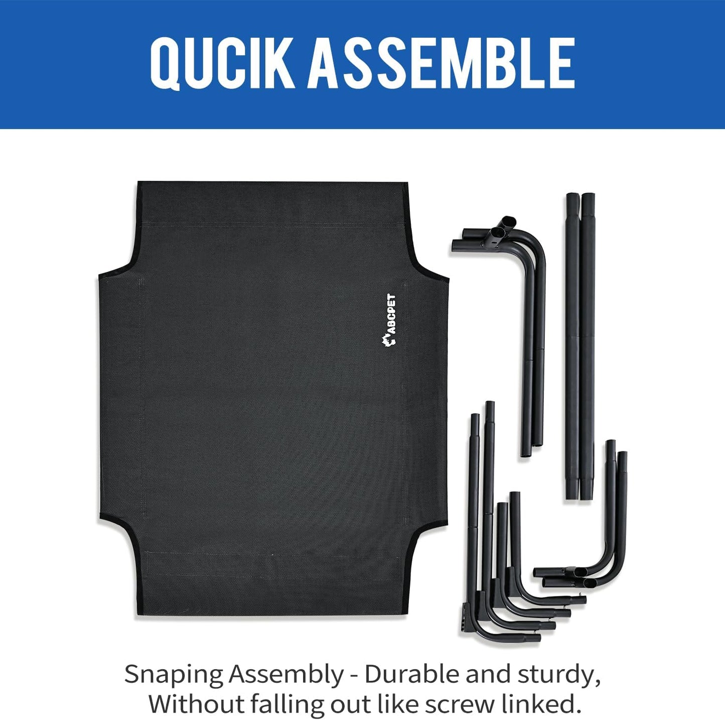 Cooling Elevated Dog Bed, Raised Outdoor Dog Bed Waterproof Pet Beds Cots Stable and Easy Assembly, Teslin Fabric with 1.2mm Thick Iron Frame, Breathable, Ultra-Sturdy,Black, 48 * 32 * 8.7