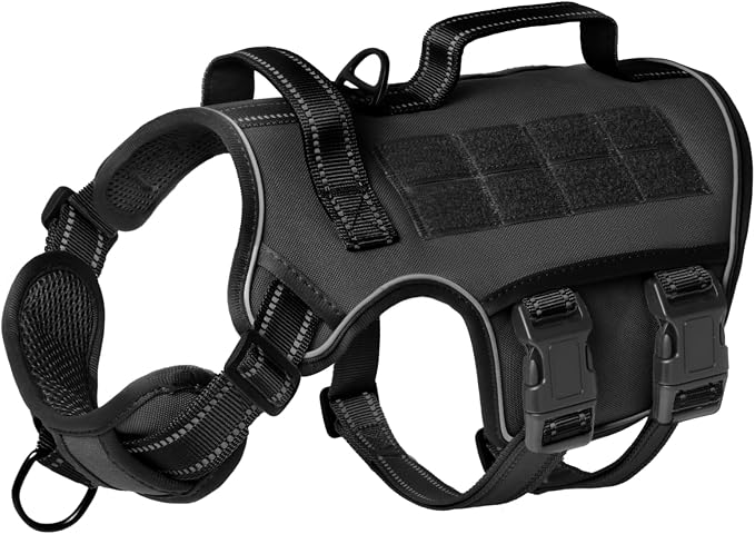 Dog Harness Medium Sized Dog, No Pull Dog Vest with Molle System | Tactical, Easy Control With Handle, Breathable Soft Padded, Adjustable, Reflective, No Choke for Walking, Black Medium
