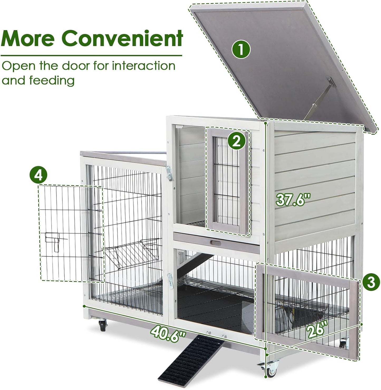 Rabbit Hutch Indoor Bunny Cage Outdoor House with Urine Guards and 2 Trays for Small Animals Guinea Pigs