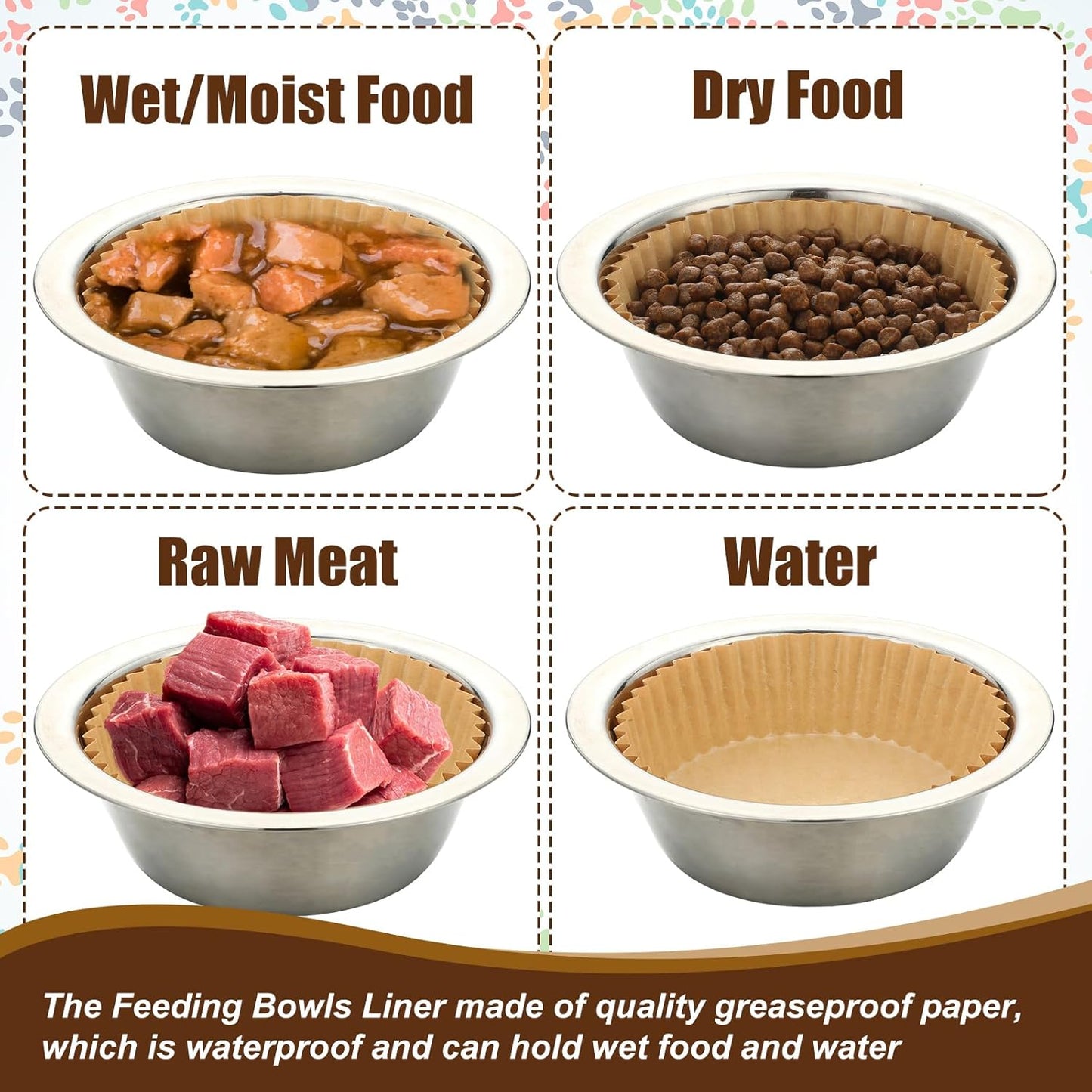 meekoo 600 Pcs Large Pet Disposable Feeding Bowls Liner Bulk Cat Food Bowls Small Paper Dish Paper Liner for Small Dogs Cats Dish Wet Food Feeding Station(Kraft Brown,Classic)