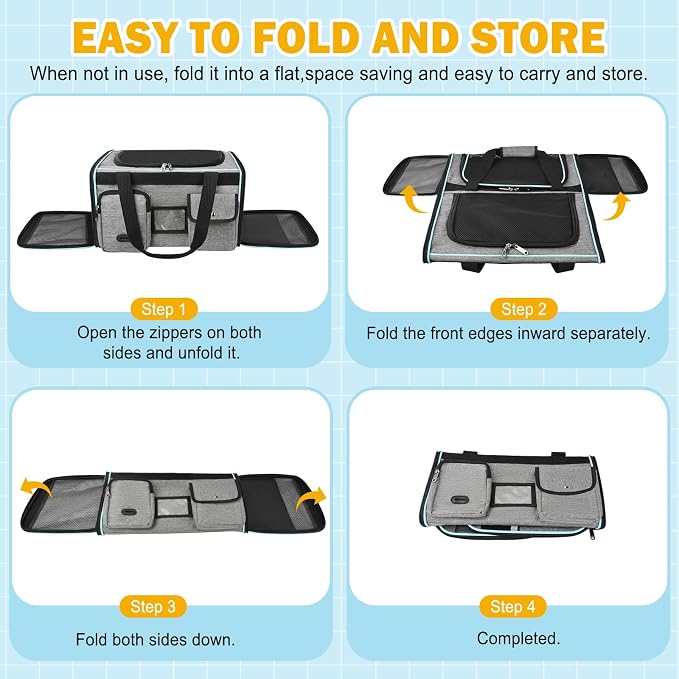 HUANLANG Soft-Sided Cat Carrier Airline Approved,Dog Carriers for Small Dogs Medium Cats,Pet Travel Carrier Up to 20 Lbs,Collapsible Cat Bag