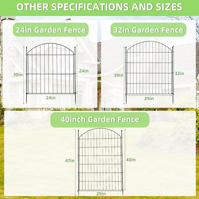 Decorative Garden Fence 24in (H) x10ft (L), 5 Pack No Dig Fence Animal Barrier for Dog with Lock, Arched Flower Bed Edging, Wire Border Panel Fencing for Yard Patio Outdoor Decor