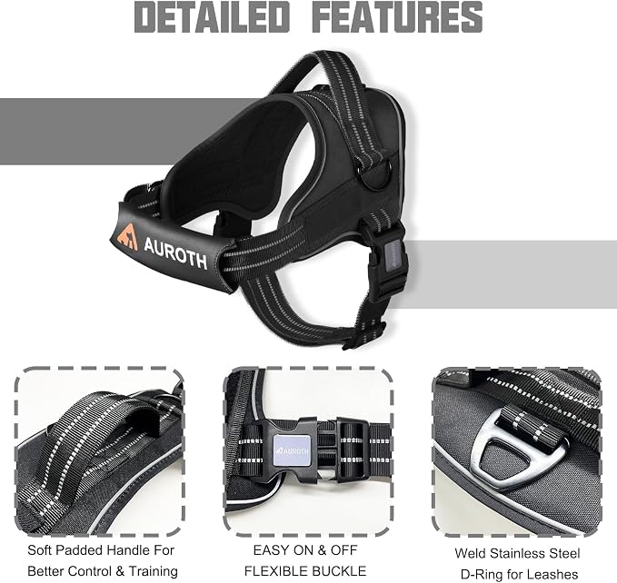 AUROTH Dog Harness and Leash Set for Medium Sized Dog, No Pull Dog Vest | with 5.25FT Dog Leash, Breathable Soft Padded, No choke, Reflective Tactical, Easy to Put on & Take Off - Black Medium