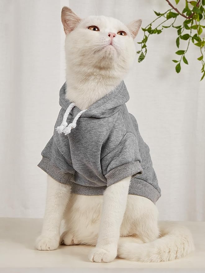 QWINEE Basic Dog Hoodie Sweatshirt Puppy Sweater Warm Cat Costumes Pet Clothes for Chihuahua Puppy Kitten Small Medium Dogs Black and Grey Medium