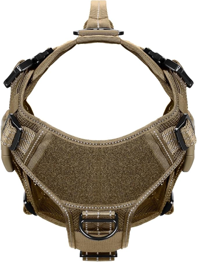 ICEFANG Tactical Mesh Dog Harness for Medium Dogs,Reflective Dog Molle Vest | Summer-Cooling, Control Handle,Adjustable,Front Hook,3 Leash Clips,Soft Padded,No Pull,Brown,Medium