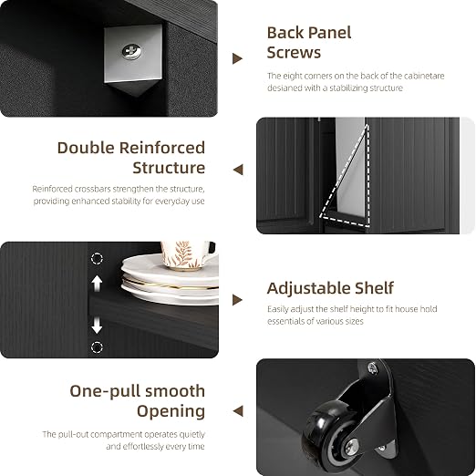 ZIFTY Pull Out Trash Can Cabinet with Storage, 13 Gallon Trash Can, Black | Pet Proof, Freestanding Kitchen Cabinet, Drawer & Adjustable Shelf, Garbage Recycling, Modern Farmhouse Waste Bin Furniture