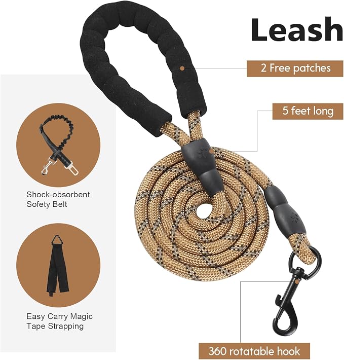 No Pull Tactical Dog Harness for Large Dogs, Service Dog Vest, XL, Brown | Tactical Dog Vest Harness and Leash Set, Adjustable Military Service Dog Harness with Handle for Medium Large Dogs