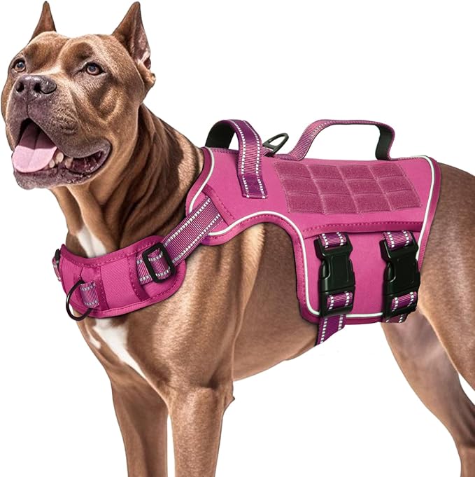 Dog Harness for Large Dogs, No Pull Tactical Vest with Front Clips | Easy Contrl Handle, Breathable Soft Padded, Adjustable, Reflective, Heavy Duty, Easy Take On & Off, Pink X-Large