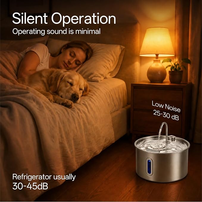 Stainless Steel Dog Water Fountain,12L/3.17Gal Large Capacity | Visible Water Window Window LED Alert Anti-Splash Feeding Mat for Multi-Pet Homes