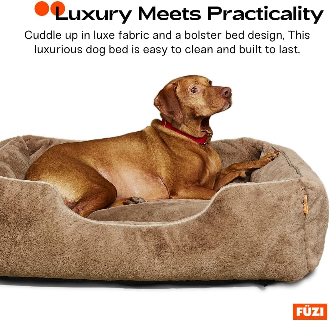 FUZI Luxury Aesthetic Dog Bed for Small Dogs with Washable Cover, Pet Couch, Pet Bed with Sides, Non-Slip Bottom, Soft and Durable Calming Dog Bed, Faux Rabbit Fur, Small 25.1x16.75x9.5 Soft White