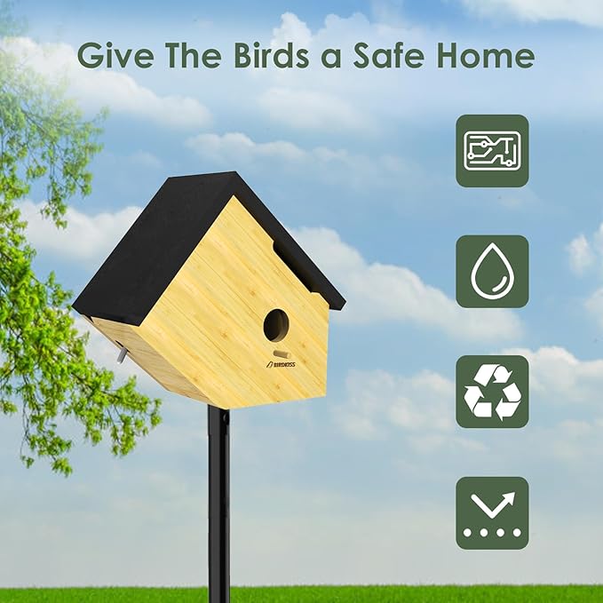 Birdkiss Smart Hummingbird House with Camera Solar Powered, 3MP HD Live View Birdhouse for Outside, Viewing Bird Nesting and Hatching, Ideal Outdoors Gift for Mom and Bird Lover (Black)