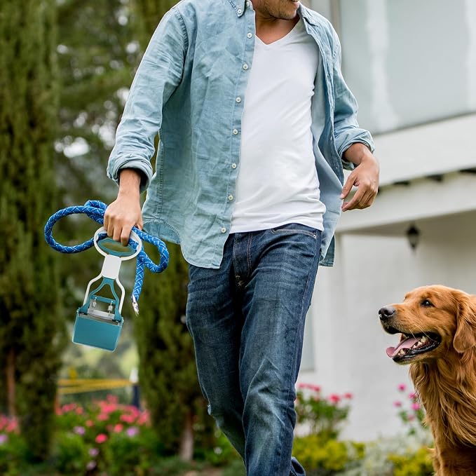 Andiker Dog Pooper Scooper with Short Handle, 10.23" Tall Dual-Spring Pet Pooper Scooper with 1 Roll of Dog Poop Bag and a Dispenser Easy to Use Dog Poop Scooper for Yard Picking Waste Up (Blue)