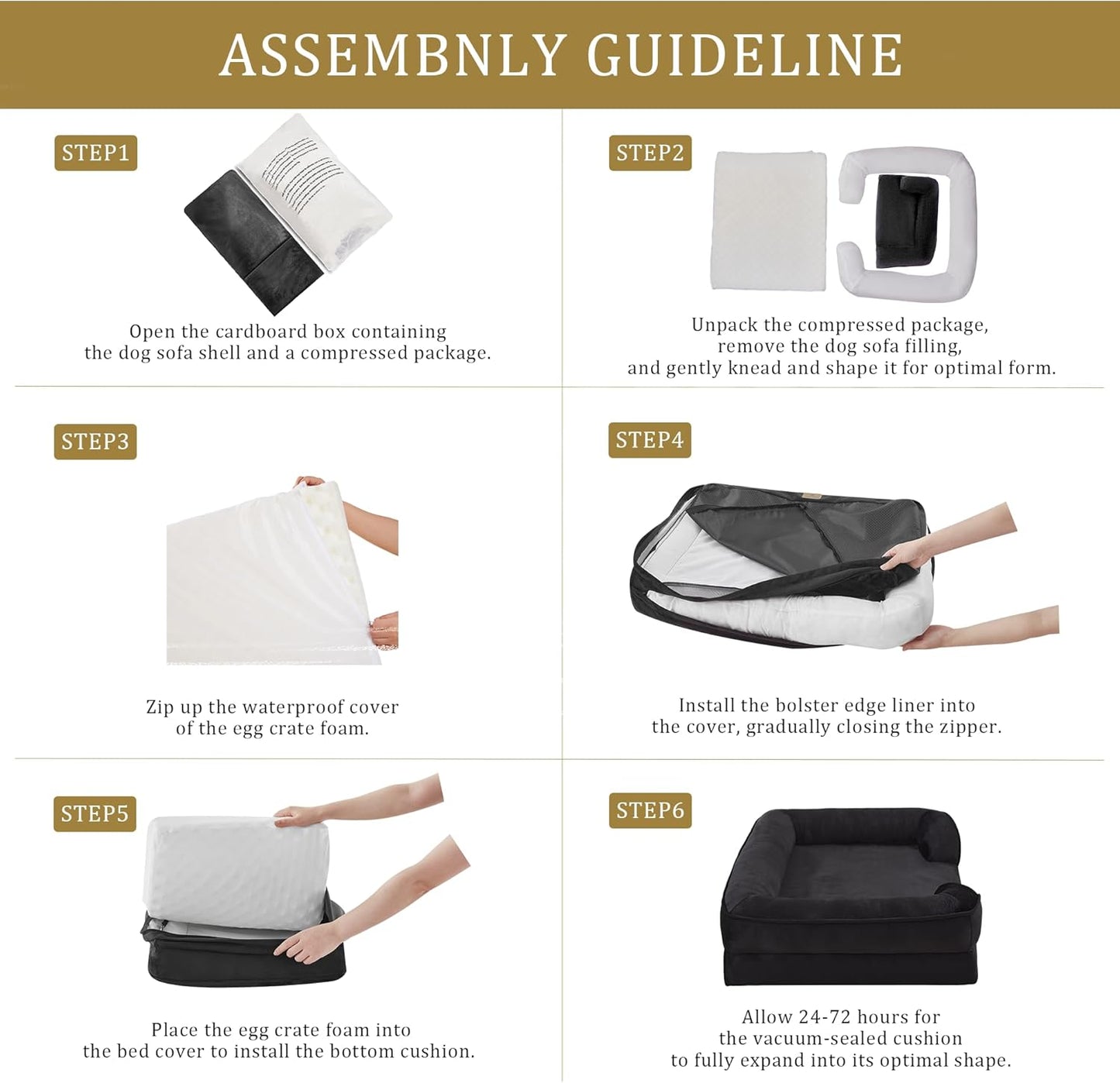 Bedfolks Orthopedic Dog Bed, Waterproof Dog Sofa Bed for Medium Dogs, Egg Foam Pet Couch Bed with Removable Washable Cover and Nonslip Bottom, Black