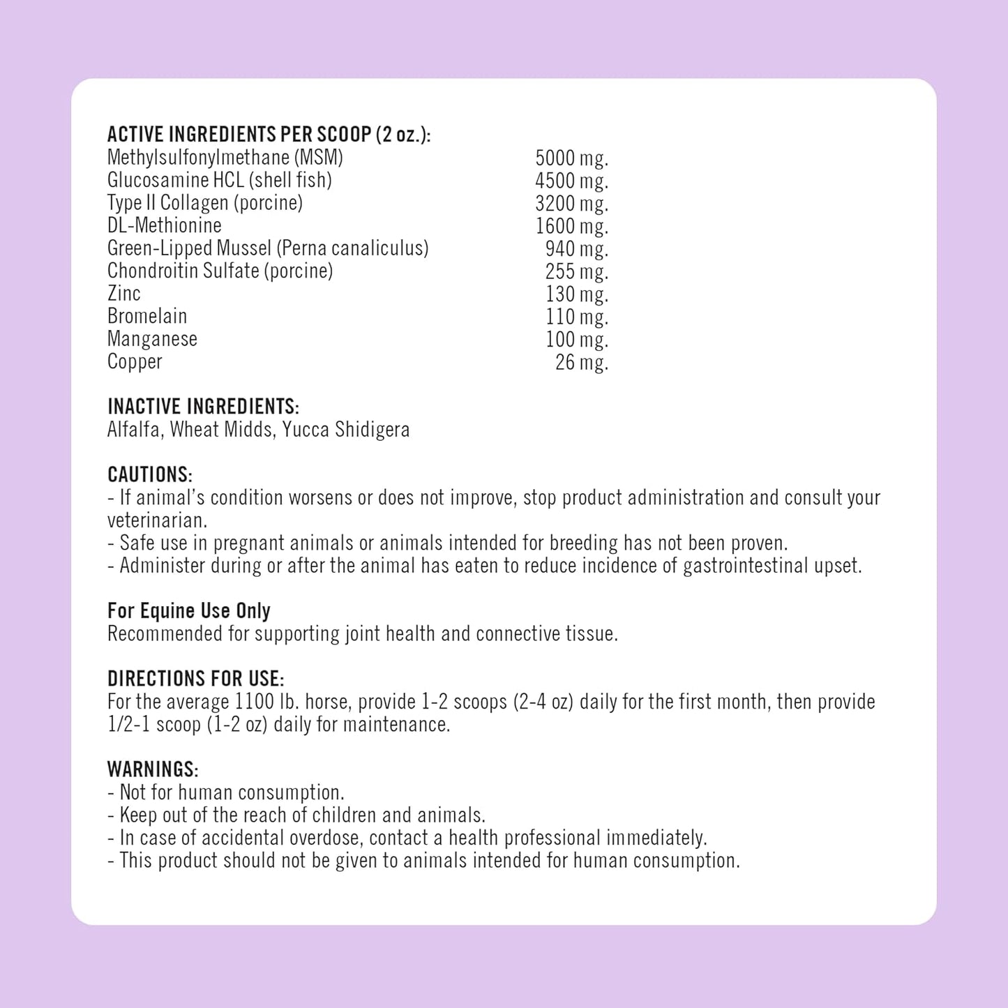 Formula 707 Joint 6in1 Equine Supplement 5 lb Bag - Support for Joint Integrity and Inflammatory Response in Horses - Green-Lipped Mussel, MSM, Glucosamine, Chondroitin & Collagen