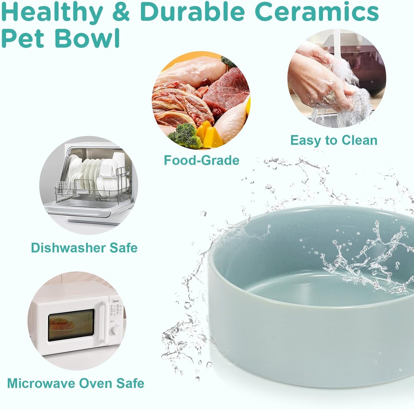 SPUNKYJUNKY Ceramic Elevated Dog Bowls Raised with Acacia Bamboo Wooden Stand, 8.3'' Dog Food Water Bowls Set Non-Slip for Medium Large Sized Breed Microwave Dishwasher Safe - 60 OZ,Light Green