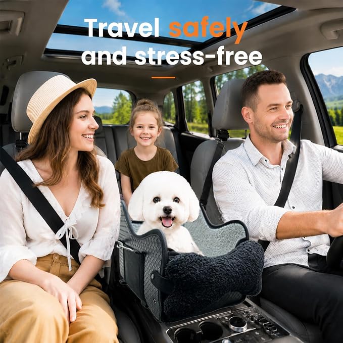 Dog Car Seat for Small Dogs,Center Console Pet Booster Car Seat | Pet Car Seat (Up to 15 lbs), Adjustable Straps, Storage Pocket, Anti-Collapse, Washable Reversible Seat Cushion Black