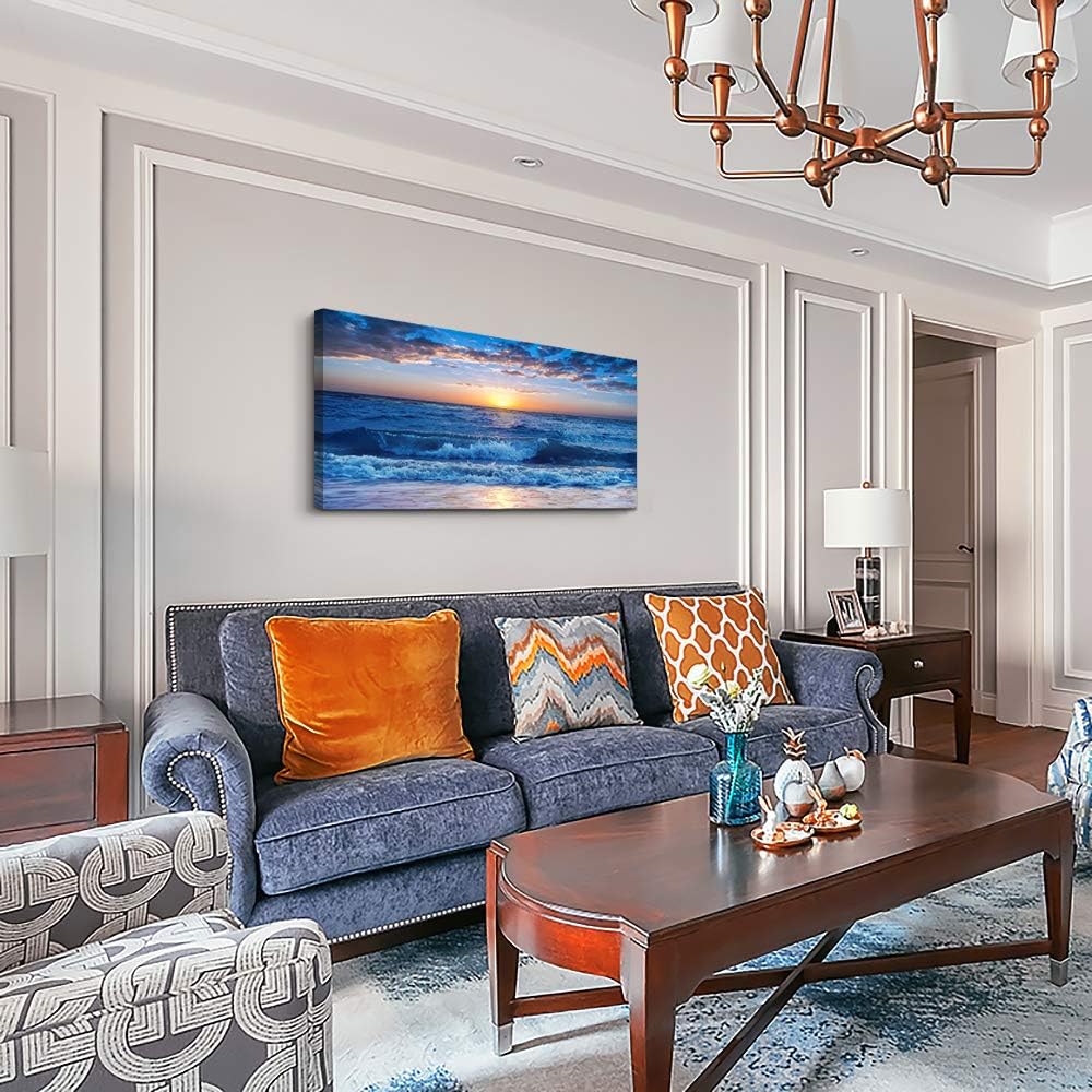 canvas wall art for living room Blue Ocean Sea sun landscape painting bathroom Wall Decor Ready to Hang for Home Decorations office family bedroom kitchen Works canvas Prints pictures 20" x 40"inch