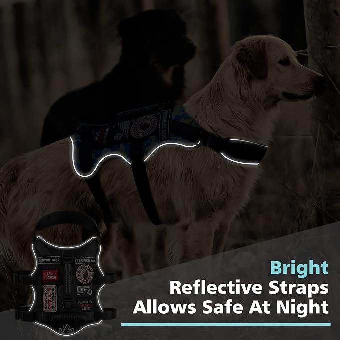 Tactical Dog Harness with 7 Pcs Tags, Service Dog in Training Harness with Easy Control Double Handles, Dog Working Harness K9 Military Service Dog Vest Harnesses for Small Medium Large Dogs