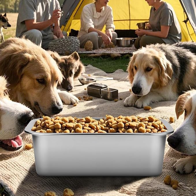 Ohtomber 0.85 Gallons Stainless Steel Dog Bowl, Pet Water & Food Bowl | No Spilling, High Capacity Water Trough, Outdoor Feeder Dish, For Medium Pets, Cats & Puppies