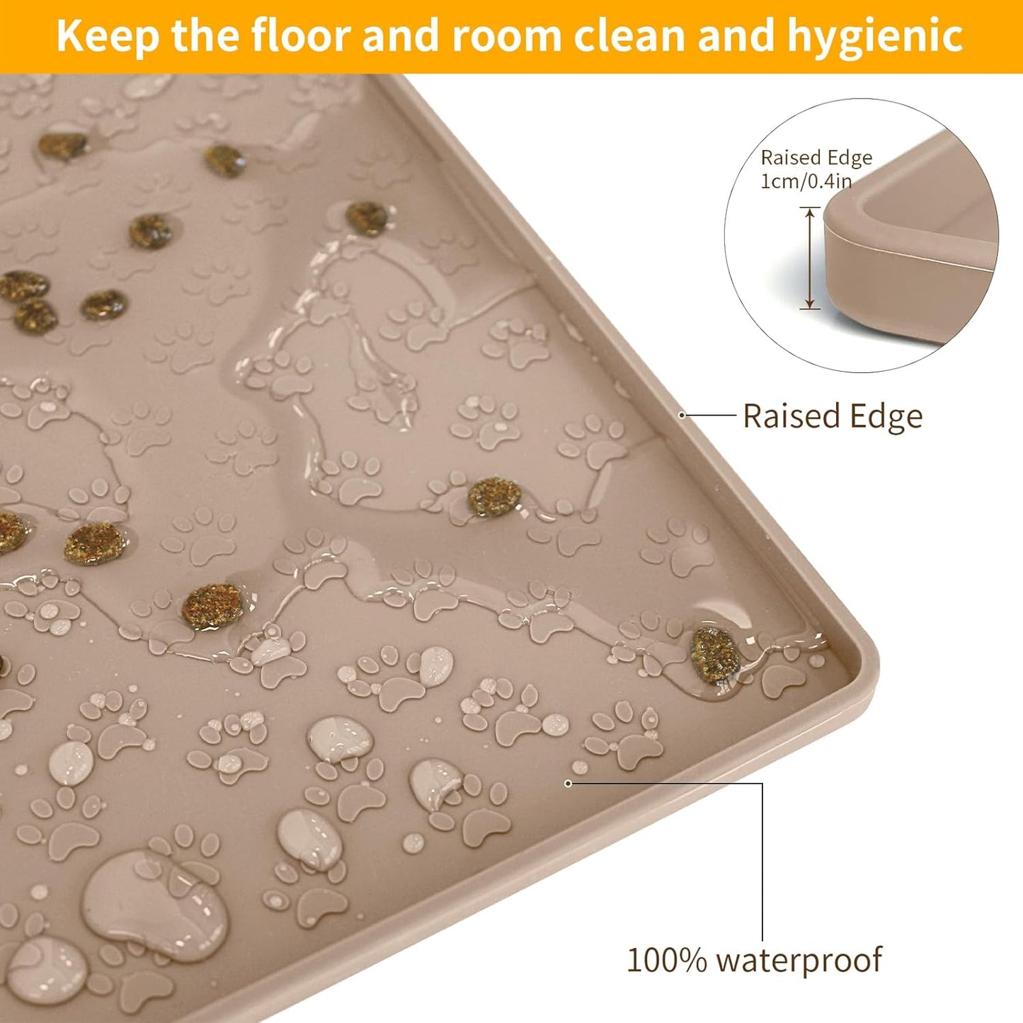 Ptlom Dog Food Mat Anti-Slip Pet Bowl Mats for Food and Water, High-Lips Pet Placemat Prevent Messy Spills to Floor, Waterproof Puppy Feeding Tray for Small, Medium Large Dogs Cats, Silicone