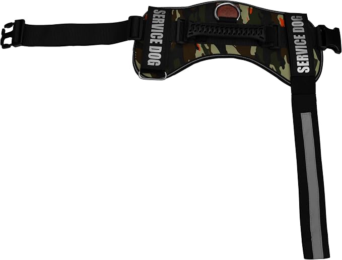 Service Dog Vest Harness – Reflective Service Animal Vest, No-Pull Harness with Handle & Mesh Padding – Sizes XXS-XL for Puppies – 2 Removable Service Patches Included (Large, Green Camo)