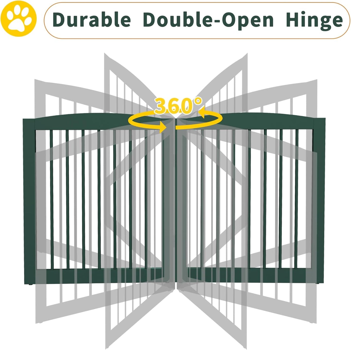 Freestanding Pet Gate for Dogs, Foldable Wooden Dog Gate for House, Indoor Dog Gate for Doorways, Stairs, Step Over Pet Puppy Safety Fence, Support Feet Included,24" Height 3 Panels,Green