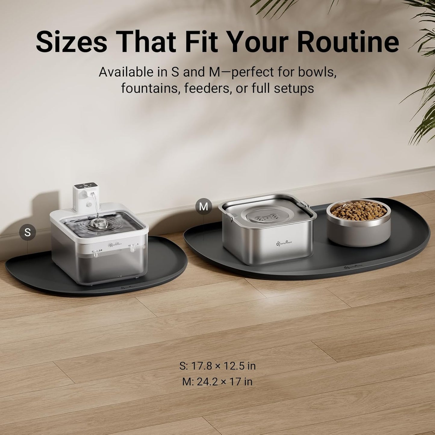 DownyPaws Dog Food Mats for Floors Waterproof, BPA Free Silcone Dog Bowl Mat, Non-Slip Pet Feeding Mat with High Raised Edge, Cat Placemat for Messy Drinkers, 24"×17", Black