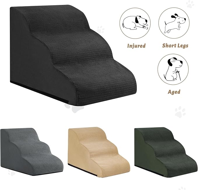 Aodisman Dog Stairs for Small Dogs and Cats,3-Step Pet Ramp for Couch,Chair | 15.7" H Non-Slip Sturdy Dog Steps with Curved Ramp for Senior,Short-Legged Dogs,Puppy and Cats to Reach Sofa or Chair,Black