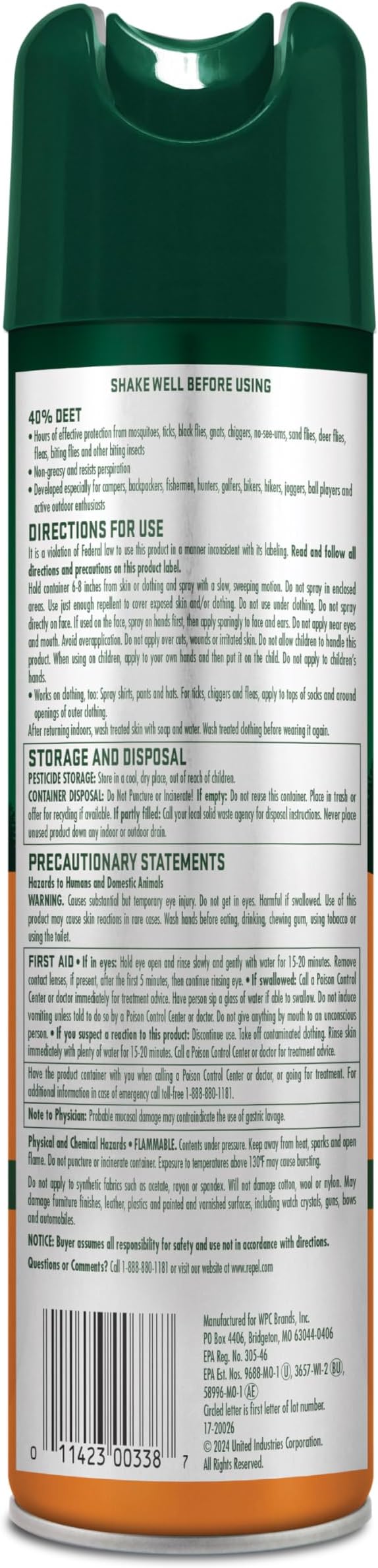 Repel Insect Repellent Sportsmen Max Formula 40% DEET 6.5 Ounces, Long-Lasting Aerosol Insect Repellent Spray Repels Mosquitoes, Ticks, Gnats, Biting Flies, Chiggers And Fleas, 6 Pack