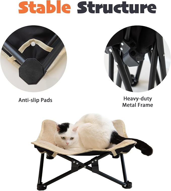 PETKARAY Foldable Cat Hammock Bed, Elevated Sisal Scratching Lounge with Metal Frame, Raised Cat Hammock Chair for Indoor Cats